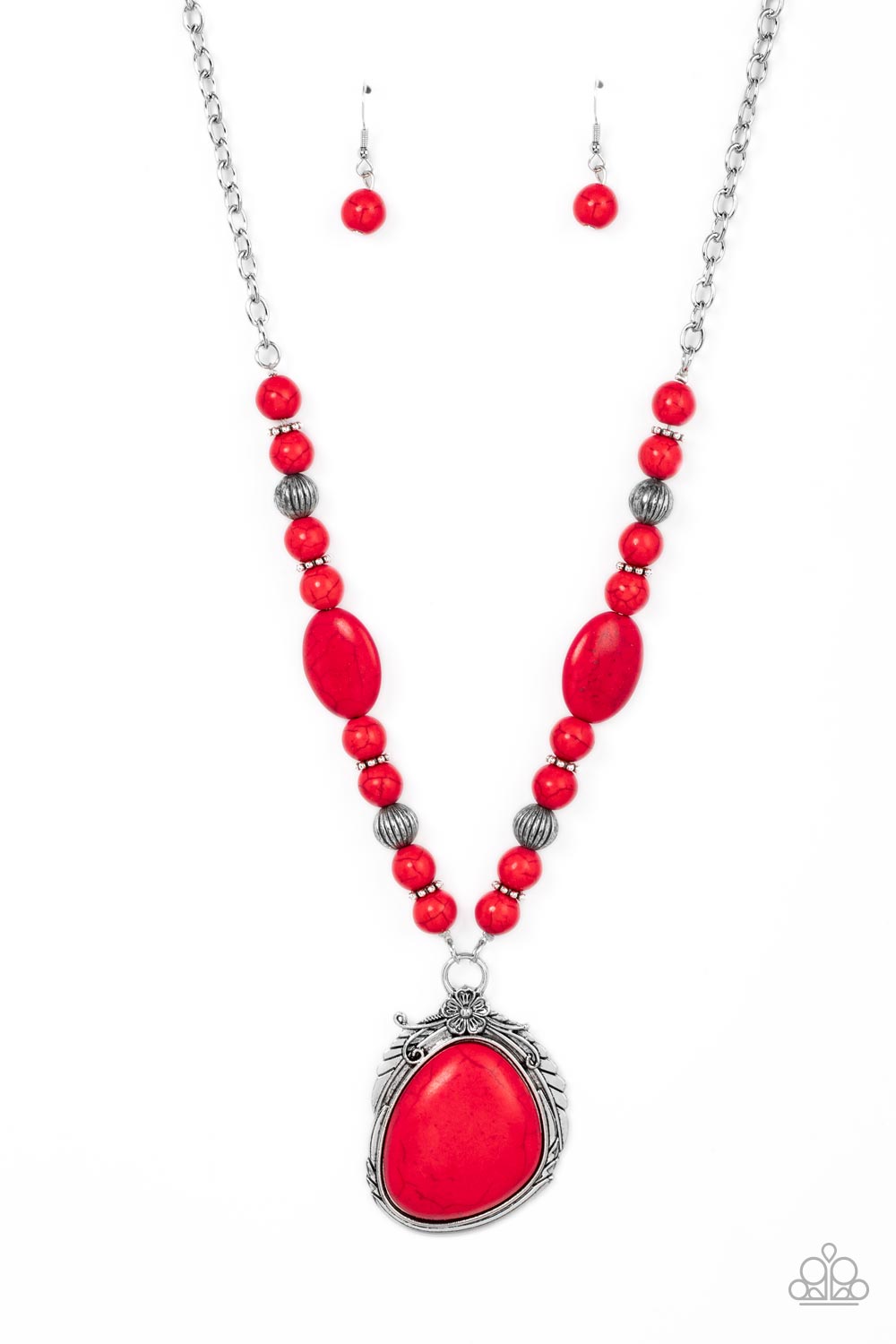 Southwest Paradise - Red Cracked Stone Necklace Paparazzi N0823