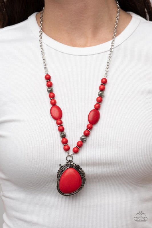 Southwest Paradise - Red Cracked Stone Necklace Paparazzi N0823