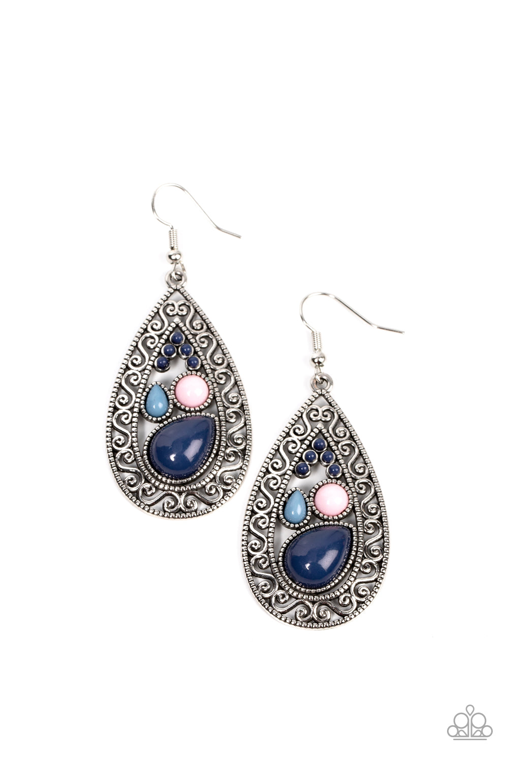 Nautical Daydream - Multi Blue Pink Filigree Earring Paparazzi