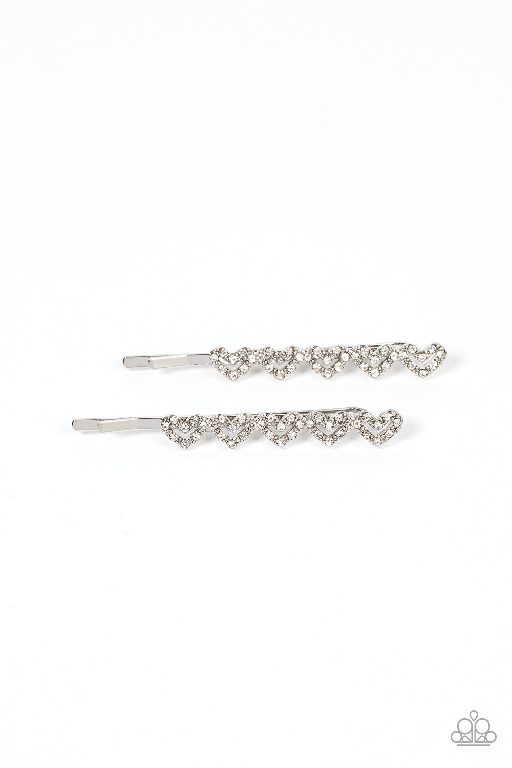 Thinking of You - White Rhinestone Heart Bobby Pin Style Hair Clip Paparazzi H0068