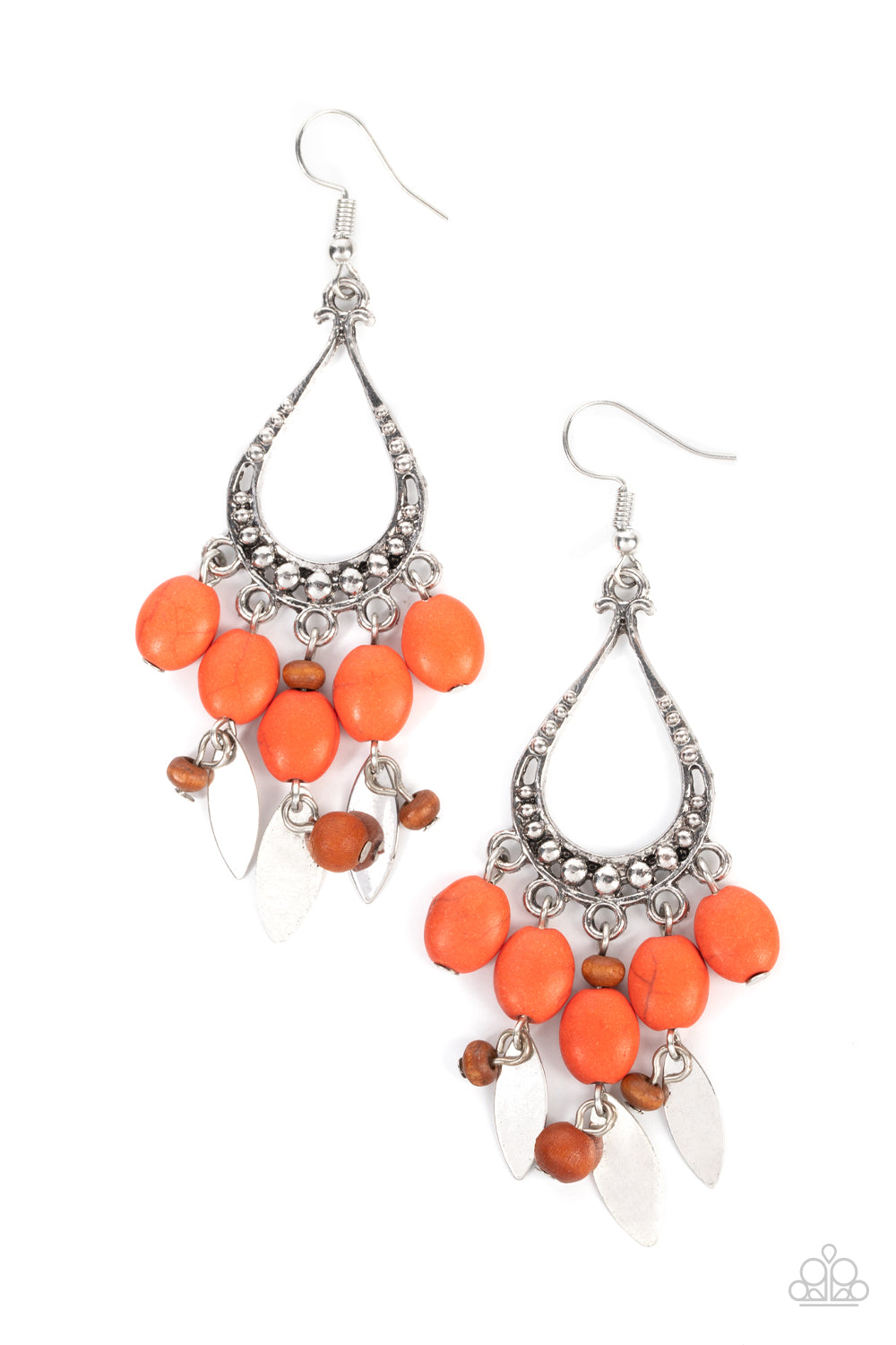 Adobe Air - Orange - Burnt Orange Stone & Wooden Bead Santa Fe Style Earring Paparazzi E1252