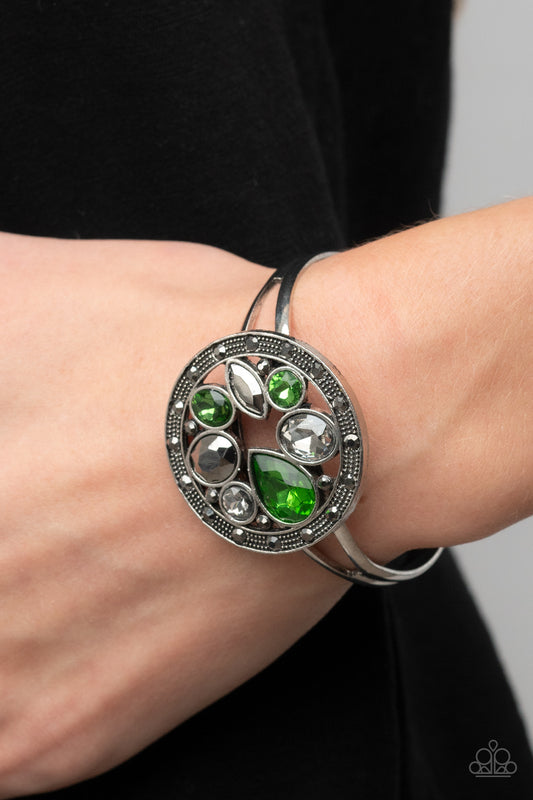 Time to Twinkle - Green Gem & Hematite Rhinestone Cuff Bracelet Paparazzi B1072