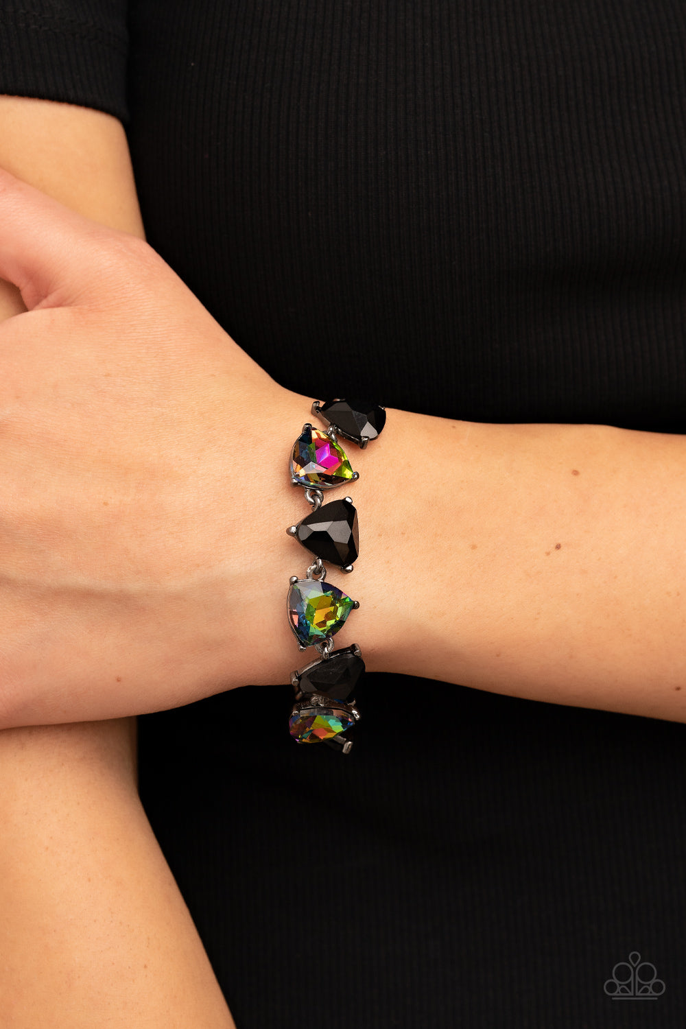 Pumped up Prisms - Multi Black Bead And Oil Spill Gem Bracelet Paparazzi B0743