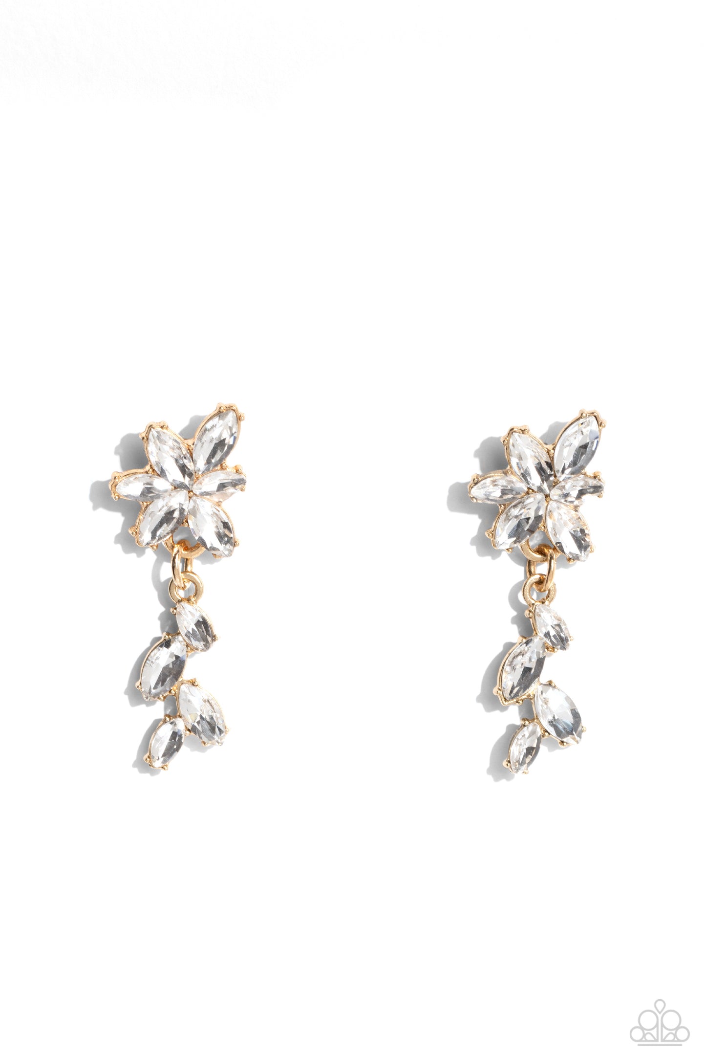 Goddess Grove - Gold & White Rhinestone Flower Post Earring Paparazzi E