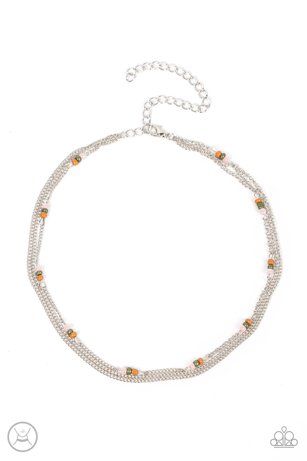 Bountifully Beaded - Multi Color Seed Bead Silver Chain Choker Necklace Paparazzi N0856