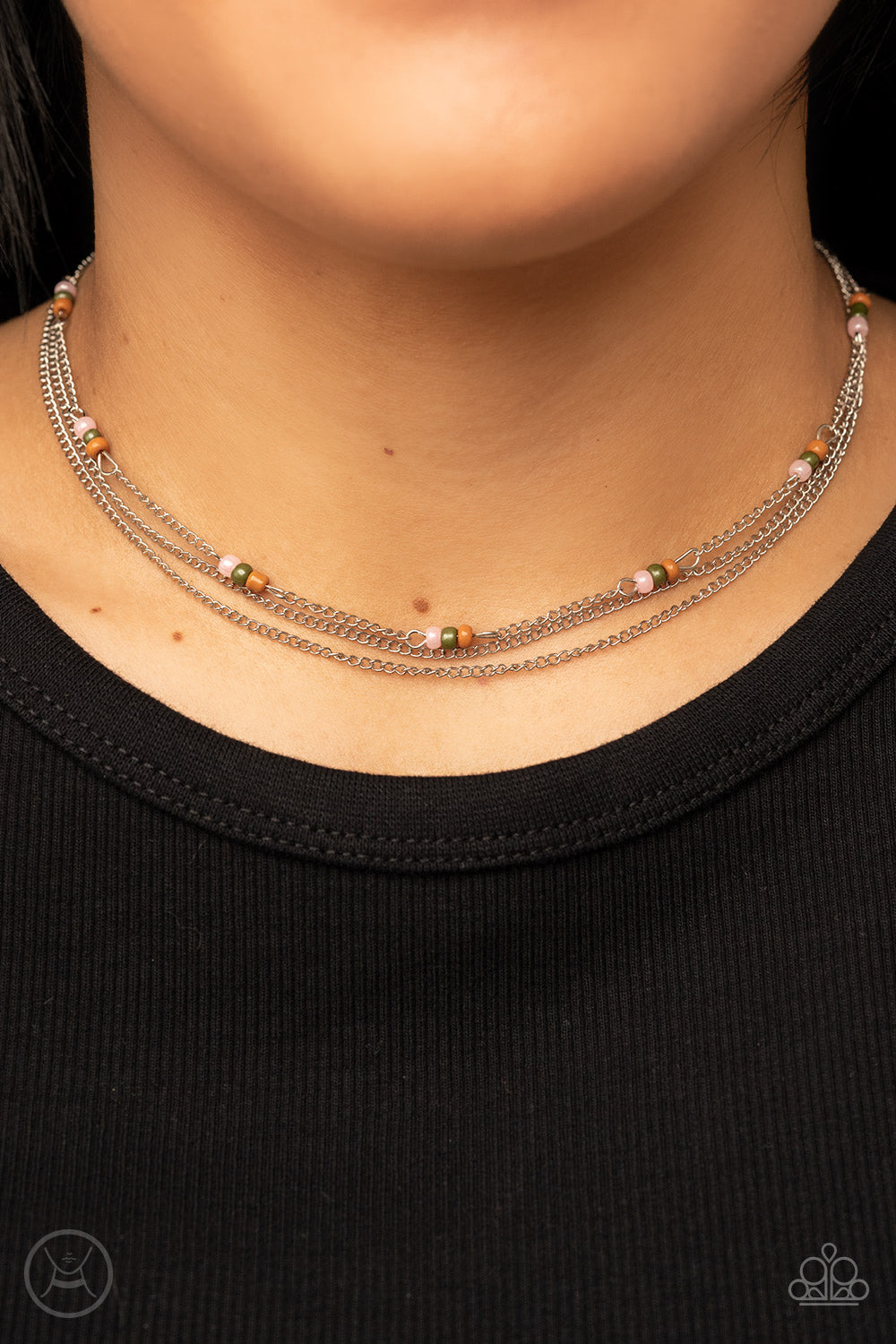 Bountifully Beaded - Multi Color Seed Bead Silver Chain Choker Necklace Paparazzi N0856