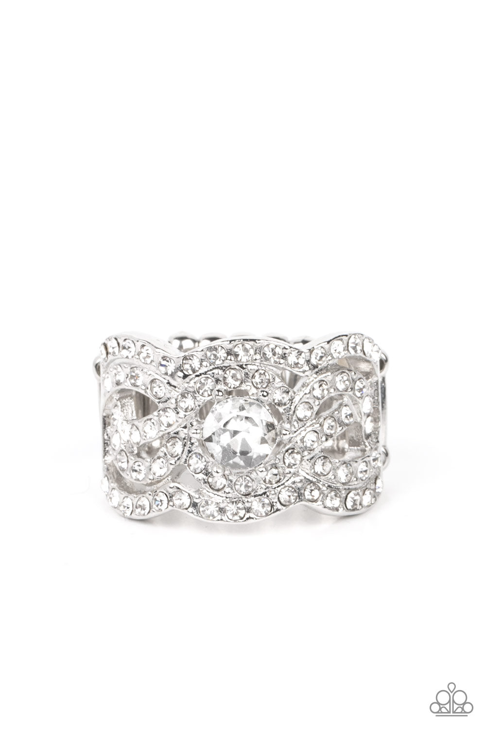 Doting on Dazzle - White Rhinestone Ring Life Of The Party Paparazzi March 2022 R0255