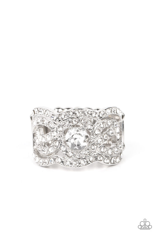 Doting on Dazzle - White Rhinestone Ring Life Of The Party Paparazzi March 2022 R0255