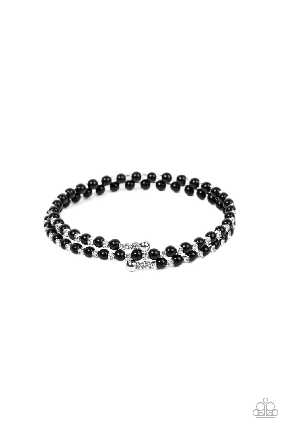 Regal Wraparound - Black Bead And White Rhinestone Bracelet Paparazzi B0644