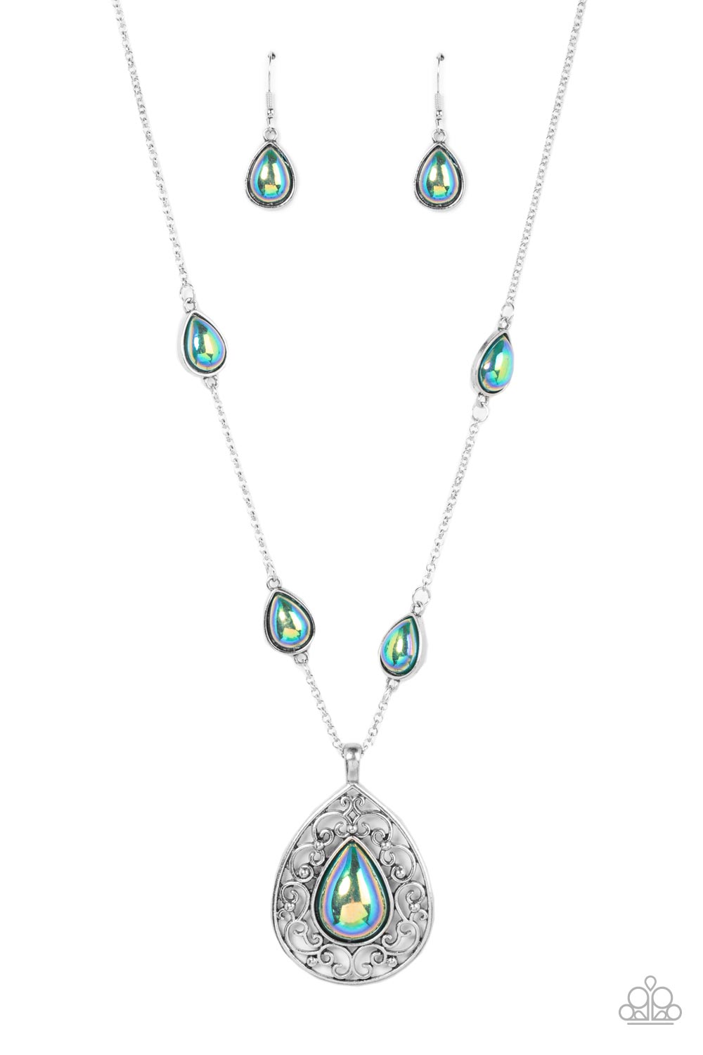 Magical Masquerade - Green Iridescent Teardrop Necklace Paparazzi N1061