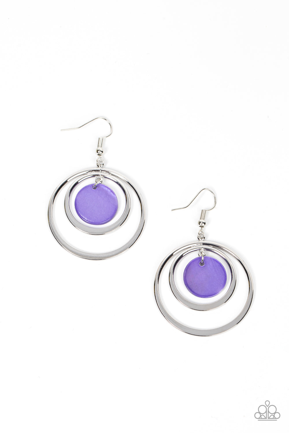 Mai Tai Tango - Purple Shell - Like Disc Silver Ring Earring Paparazzi E0684