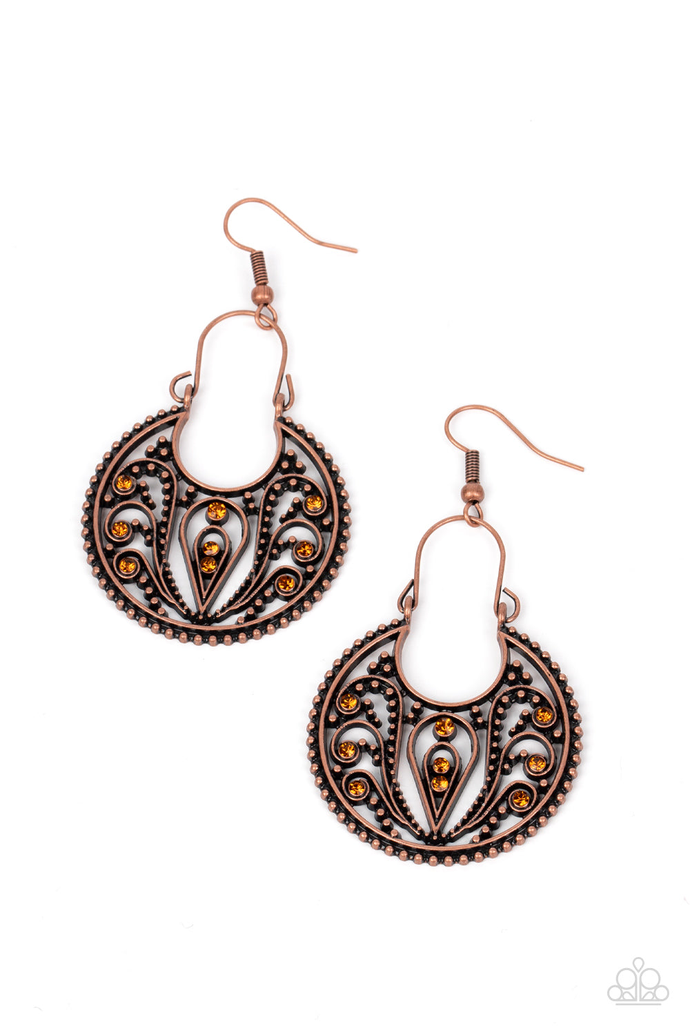 Vineyard Villa - Copper Topaz Rhinestone Filigree Earring Paparazzi E0974