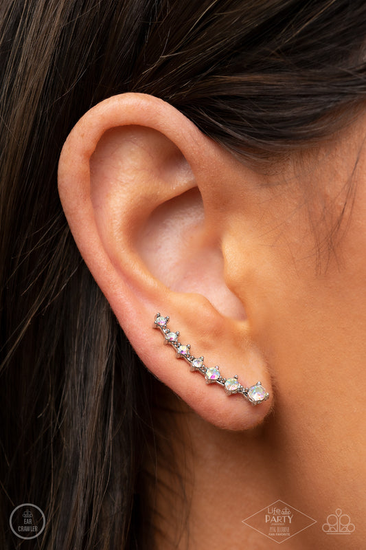 New Age Nebula - Multi Iridescent Rhinestone Ear Crawler Pink Diamond Life Of The Party Exclusive Paparazzi E0823