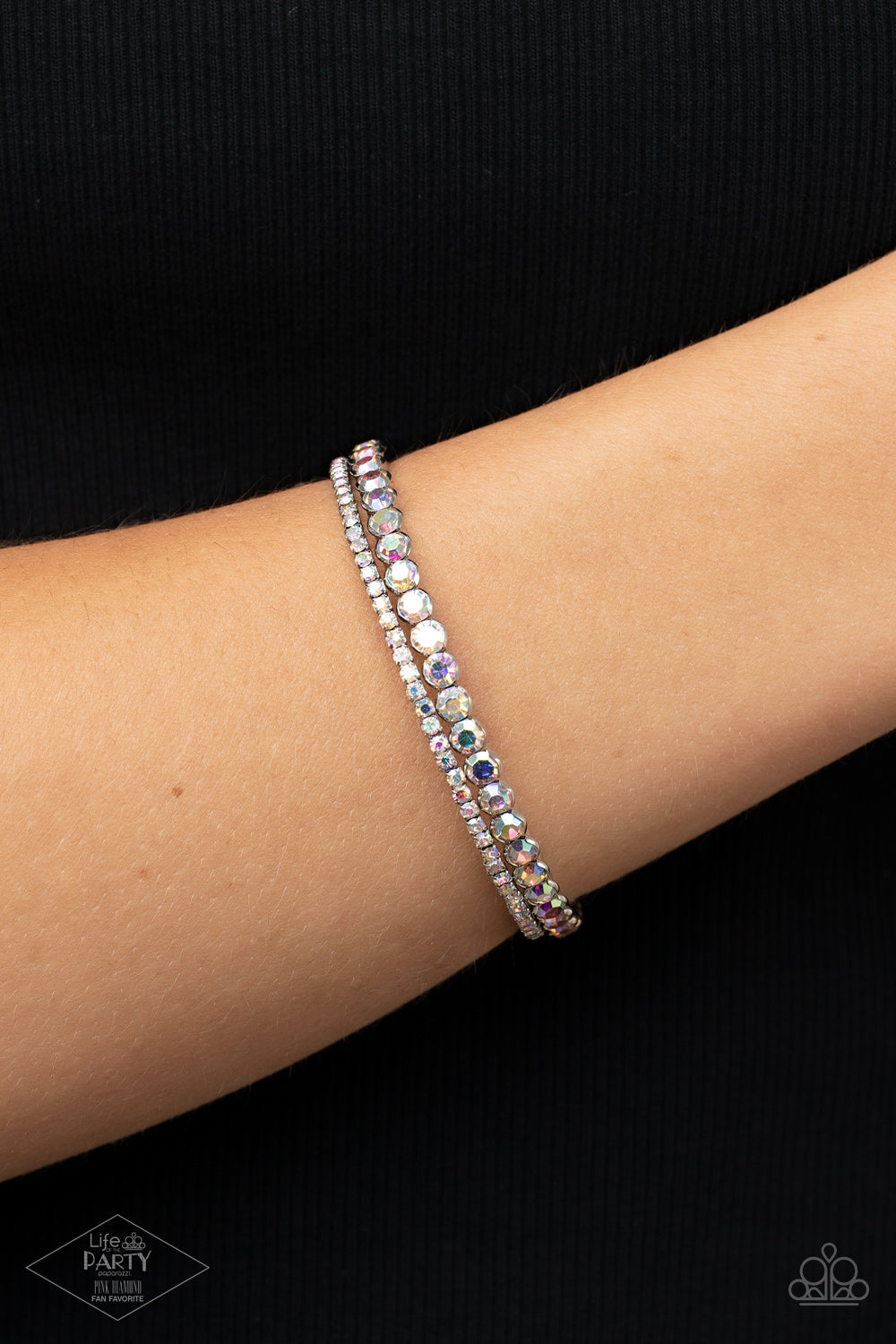 Fairytale Sparkle - Multi Iridescent Rhinestone Bracelet Pink Diamond Life Of The Party Exclusive Paparazzi B0516