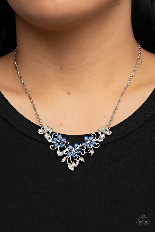 Floral Fashion Show - Blue Rhinestone Flower Necklace Paparazzi N1120