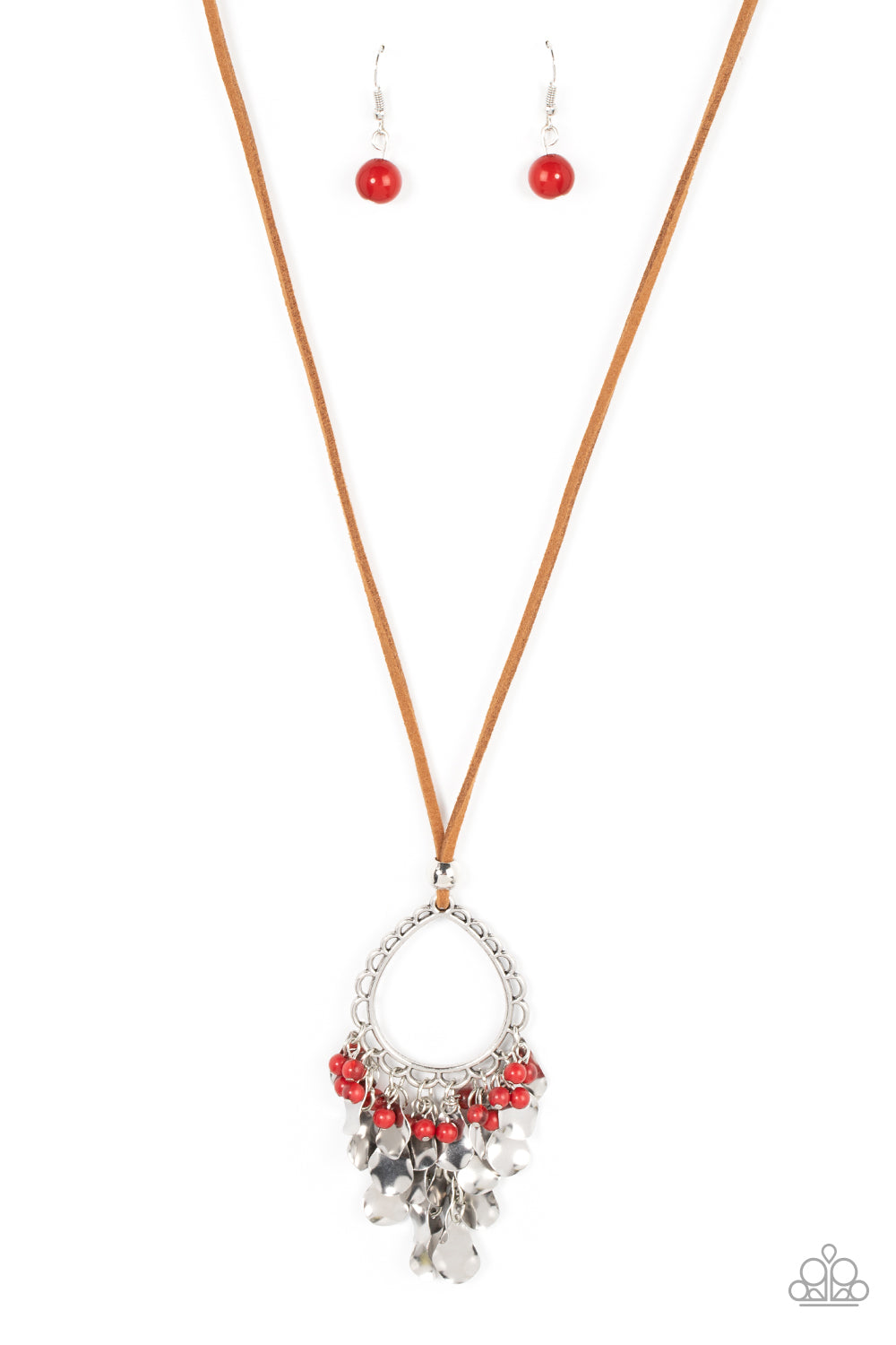 Paradise Pageantry - Red Fire Whirl Bead & Silver Teardrop Necklace Paparazzi N1301