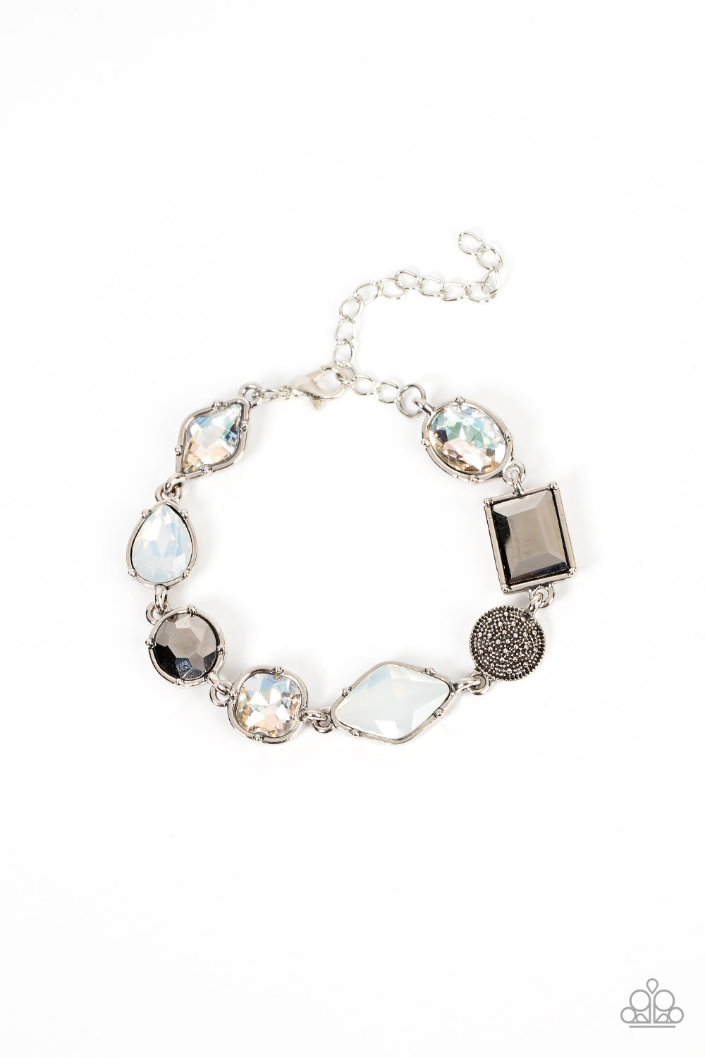 Jewelry Box Bauble - Silver, White, Hematite And Opal Rhinestone Bracelet Paparazzi B0675