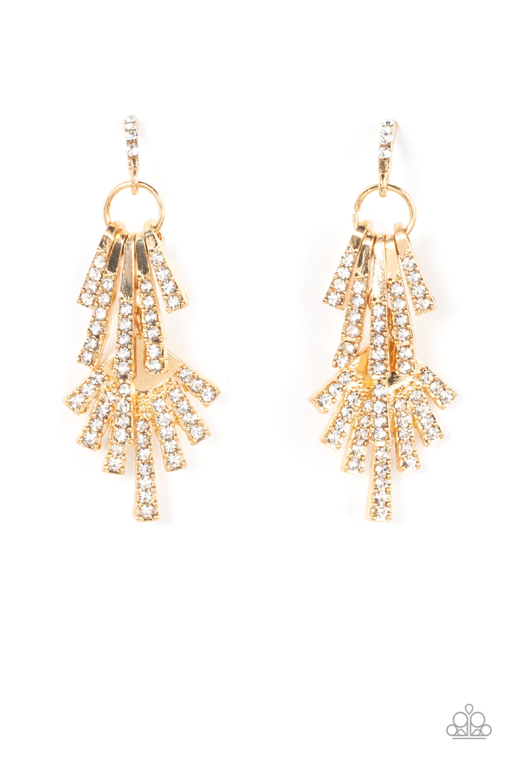 Fan of Glam - Gold & White Rhinestone Post Earring Paparazzi E1485