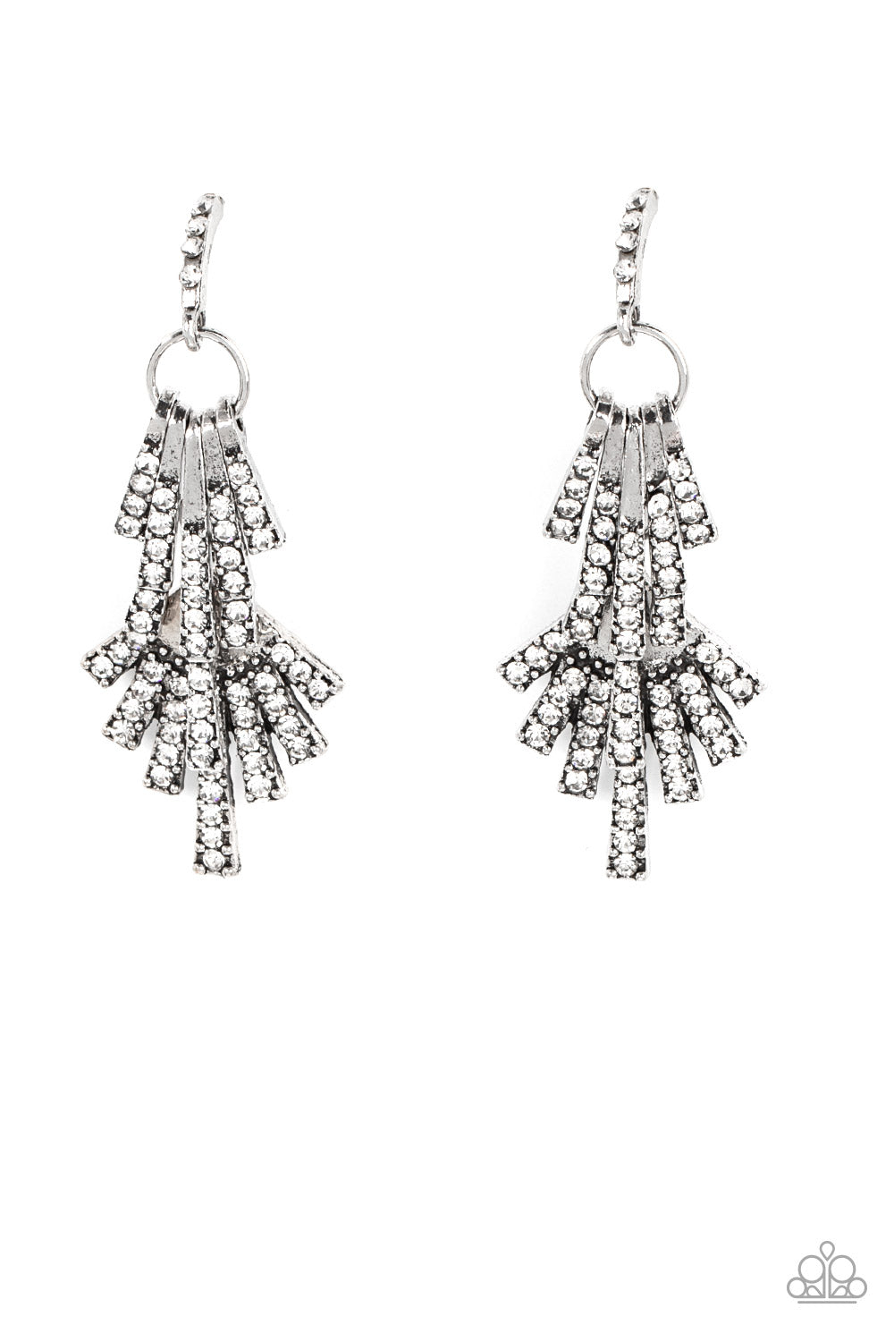 Fan of Glam - White Rhinestone Silver Earring Paparazzi E1133