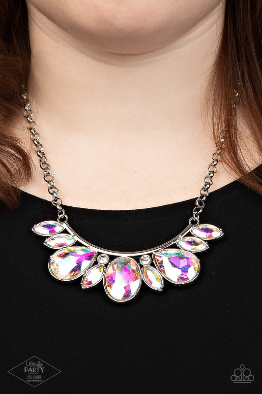Never SLAY Never - Multi Iridescent Teardrop Rhinestone Necklace Pink Diamond Life Of The Party Exclusive Paparazzi N0950