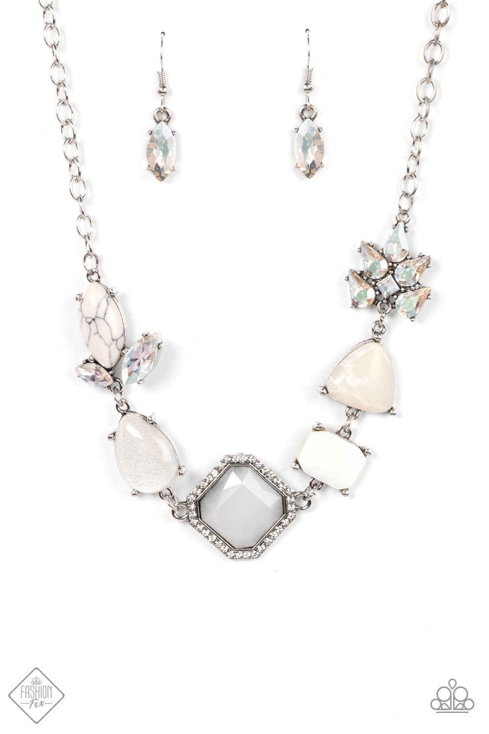 Eco Enchantment - White Bead, Earthy Stone, Teardrop Rhinestone Necklace Fashion Fix Paparazzi June 2022 N0942