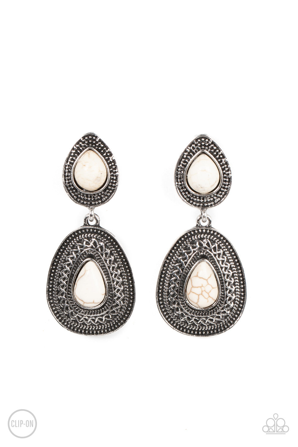 Country Soul - White Stone Santa Fe Style Clip On Earring Paparazzi E0999