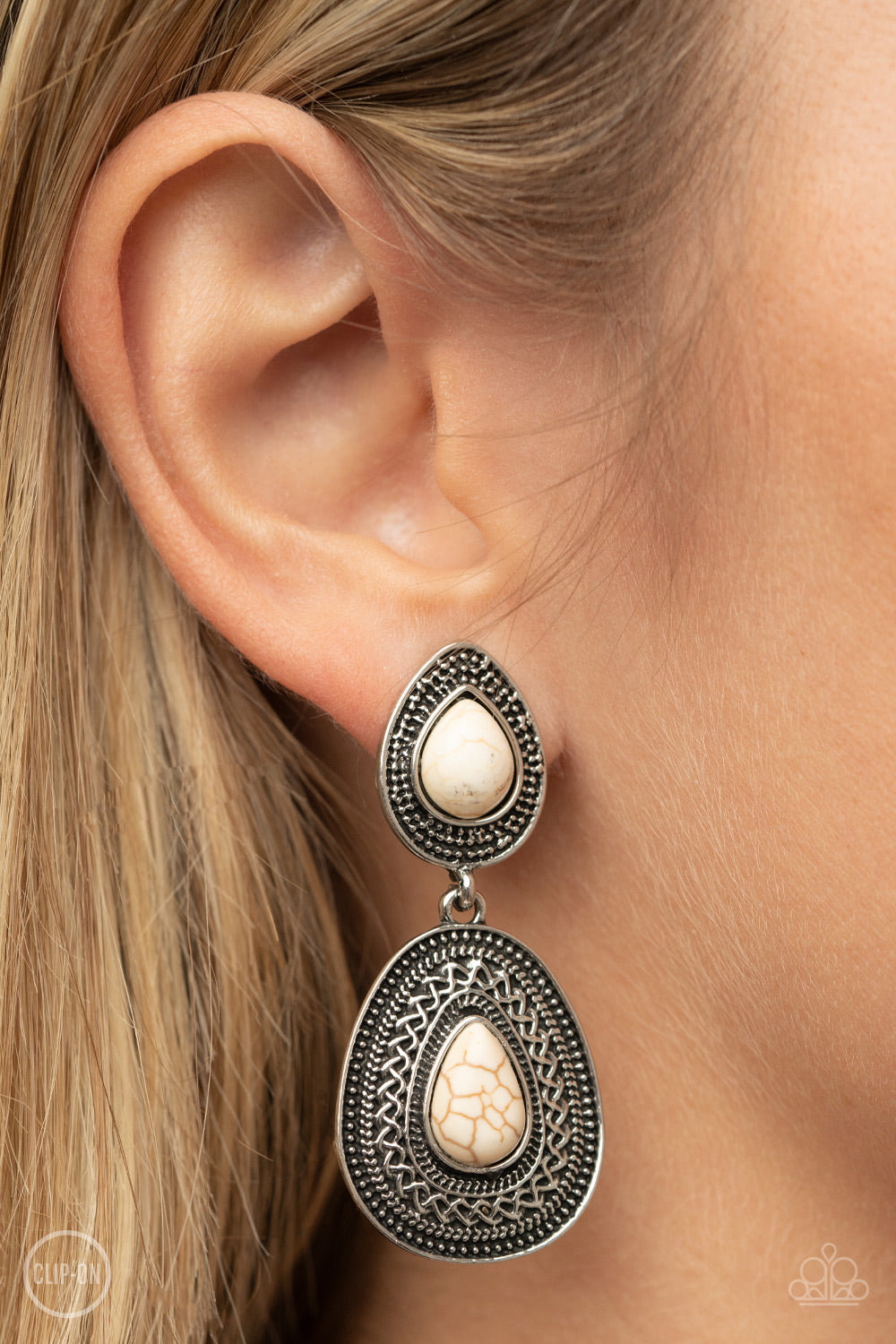 Country Soul - White Stone Santa Fe Style Clip On Earring Paparazzi E0999