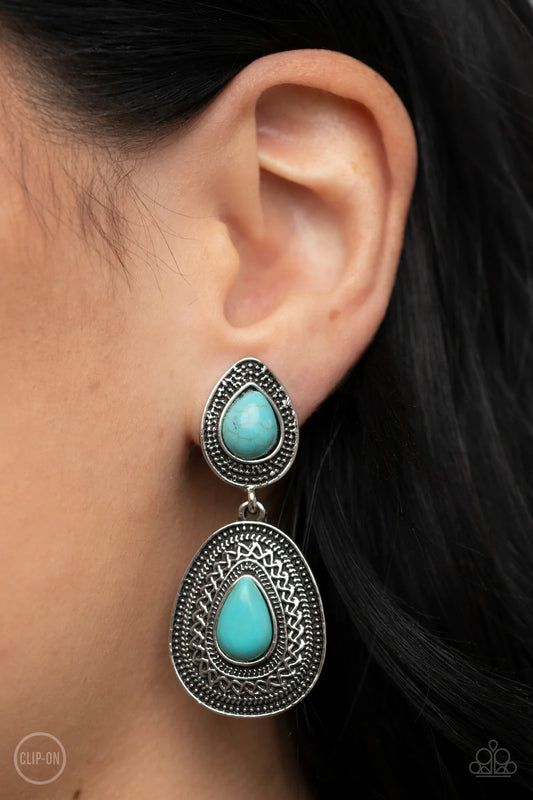 County Soul Blue Stone Santa Fe Style Clip On Earring Paparazzi E1000