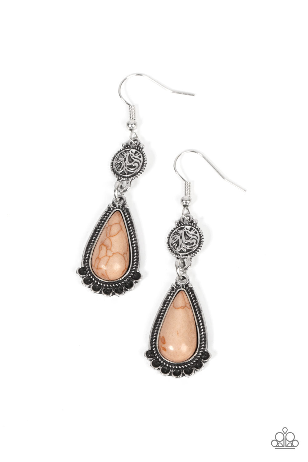 Montana Mountains - Brown Teardrop Soybean Color Santa Fe Style Stone Earring Paparazzi E1369