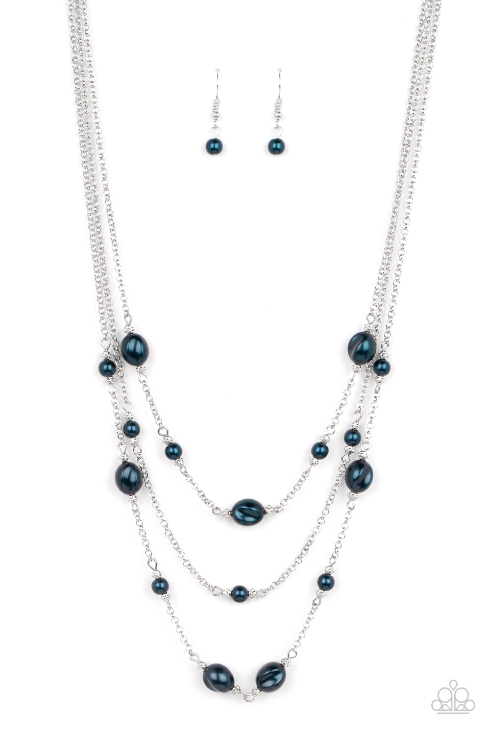 Pearlicious Pop - Blue Pearl Beads Silver Chain Multilayered Necklace Paparazzi N1277