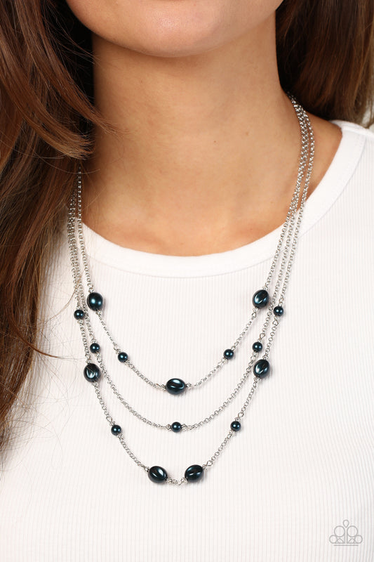 Pearlicious Pop - Blue Pearl Beads Silver Chain Multilayered Necklace Paparazzi N1277