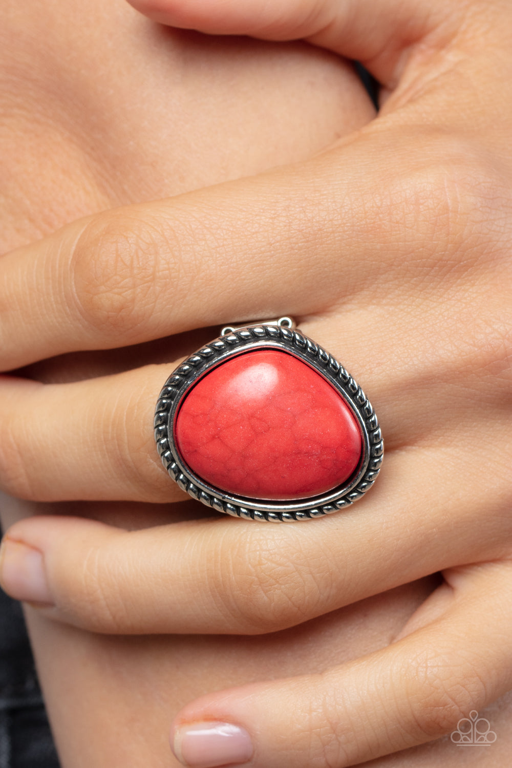 Take the High RODEO - Red Cracked Stone Ring Paparazzi R0295