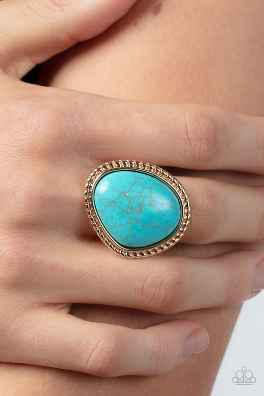 Take the High RODEO - Gold Blue Cracked Stone Ring  Paparazzi R0259