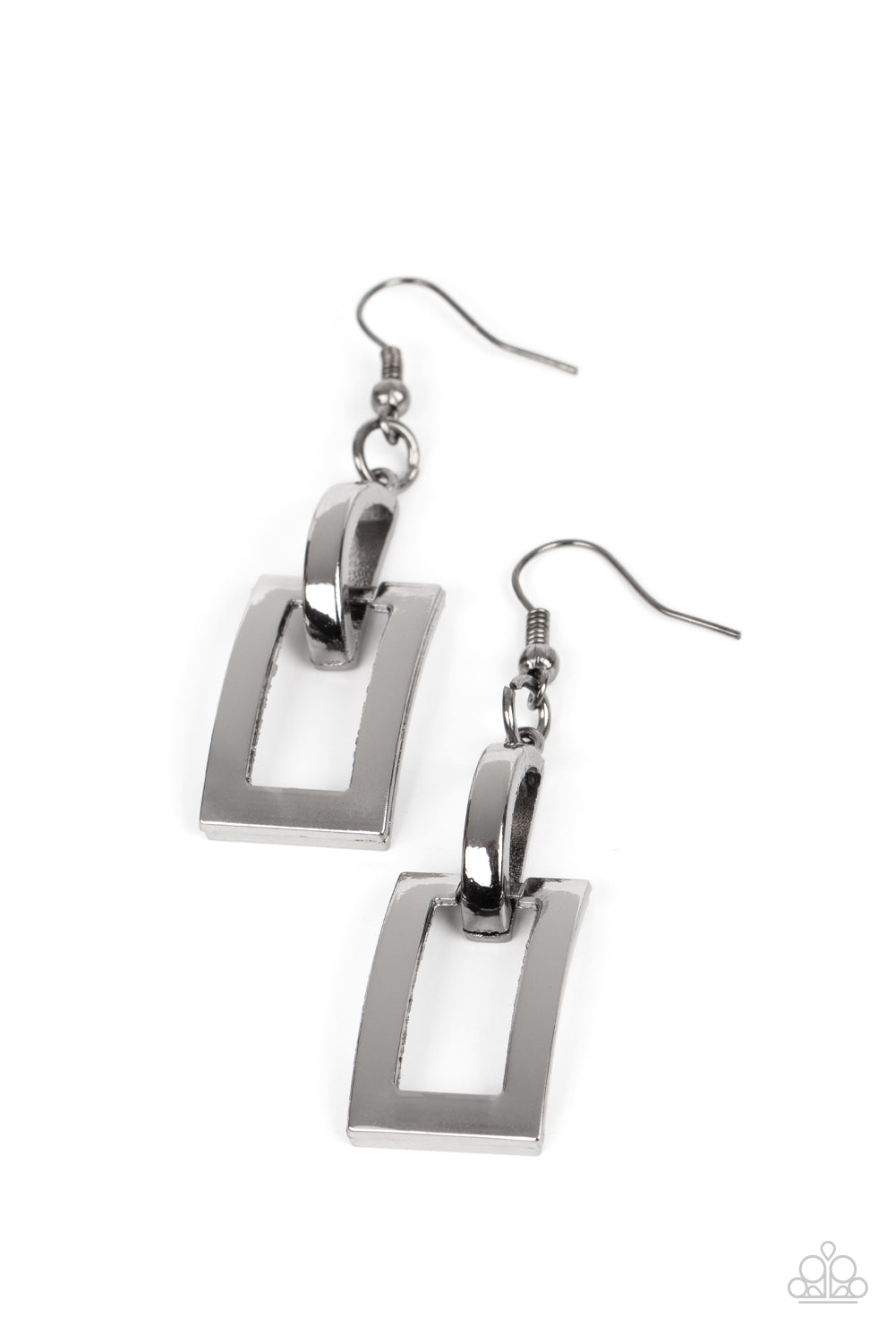 Blazing Buckles - Black Gunmetal Buckle Like Frame Earring Paparazzi E1283