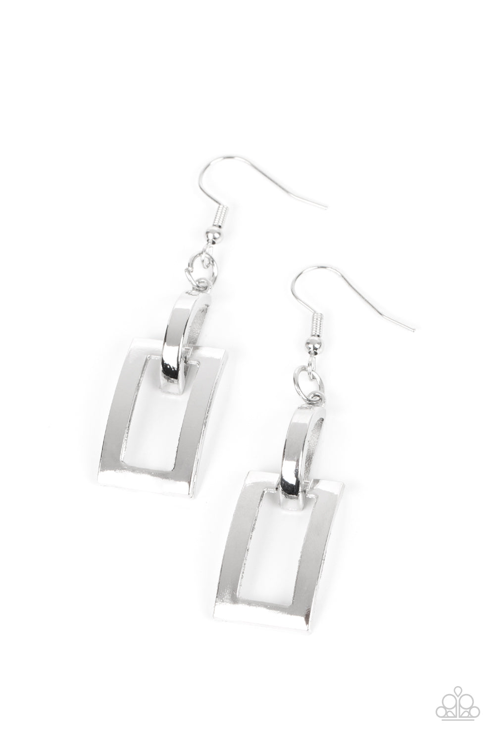 Blazing Buckles - Silver Frame Buckle Like Lure Earring Paparazzi E1173