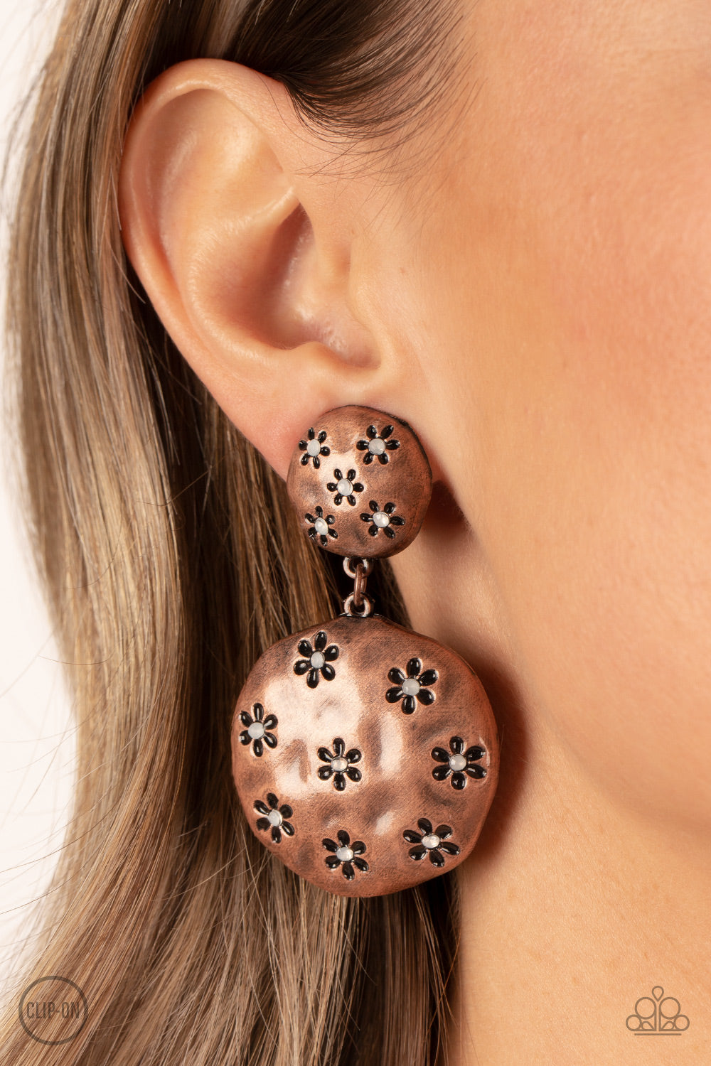 Industrial Fairytale - Copper Floral Clip-On Earring Paparazzi E0673