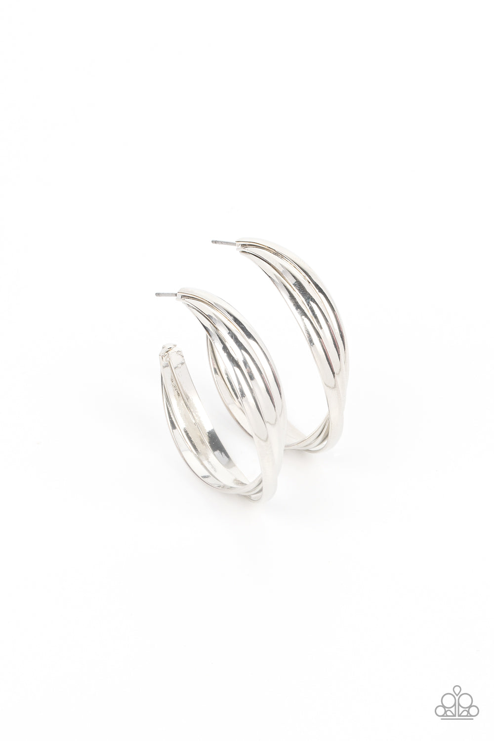 Curvy Charmer - Silver Twist Hoop Earring Paparazzi E1024