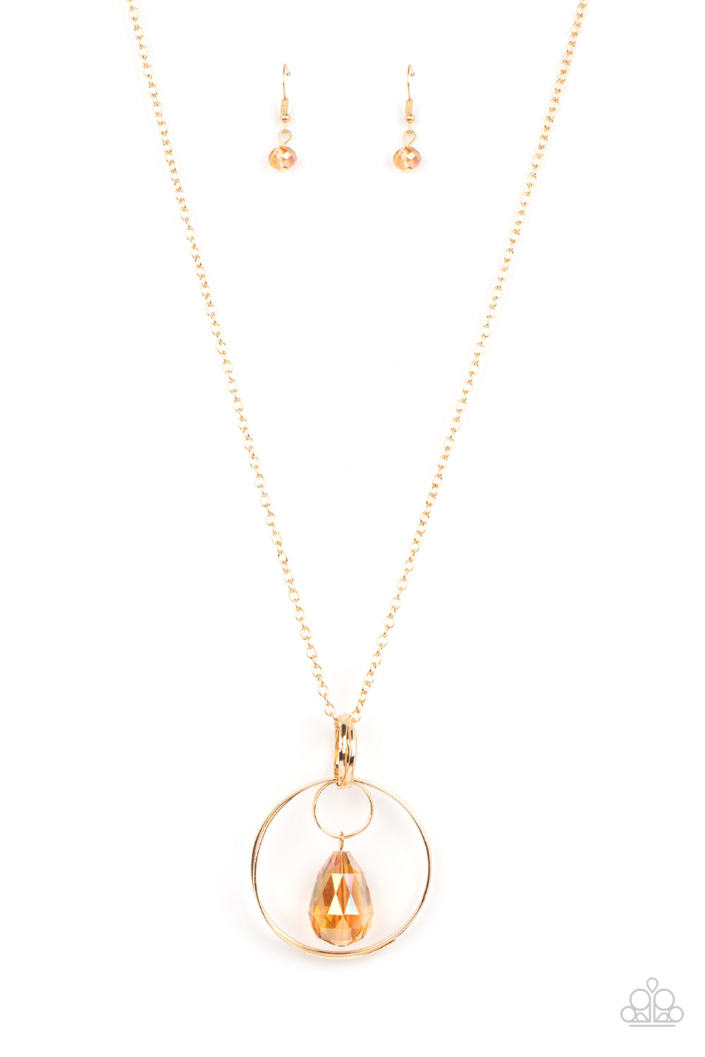 Swinging Shimmer - Gold Iridescent Teardrop Necklace Paparazzi N1338