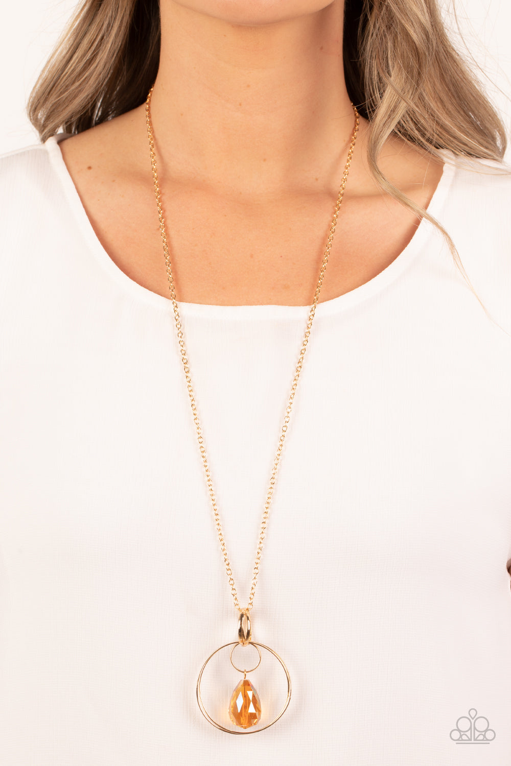 Swinging Shimmer - Gold Iridescent Teardrop Necklace Paparazzi N1338