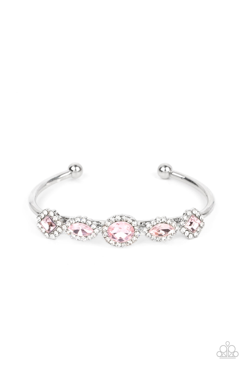 Simmer on GLOW - Pink Gem & White Rhinestone Cuff Bracelet Paparazzi B1260