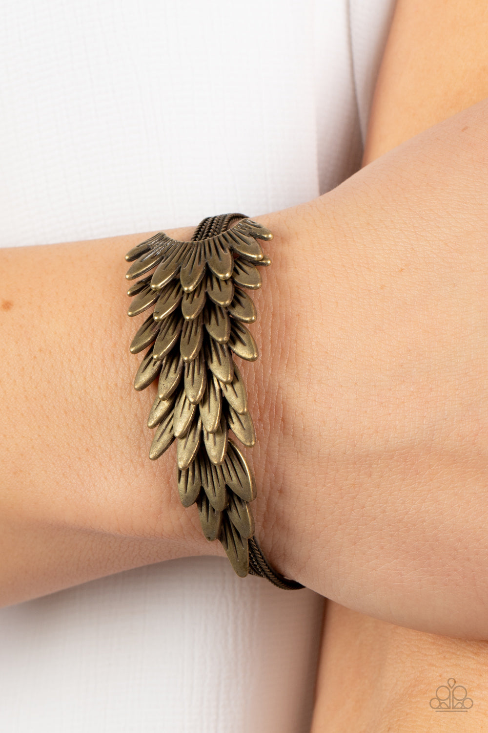 BOA and Arrow - Brass Feathery Boa Like Bracelet Paparazzi B0963