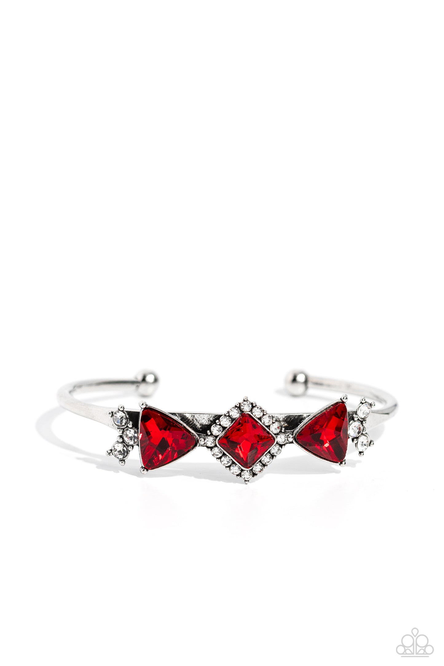 Strategic Sparkle - Red & White Rhinestone Cuff Bracelet Paparazzi B1401