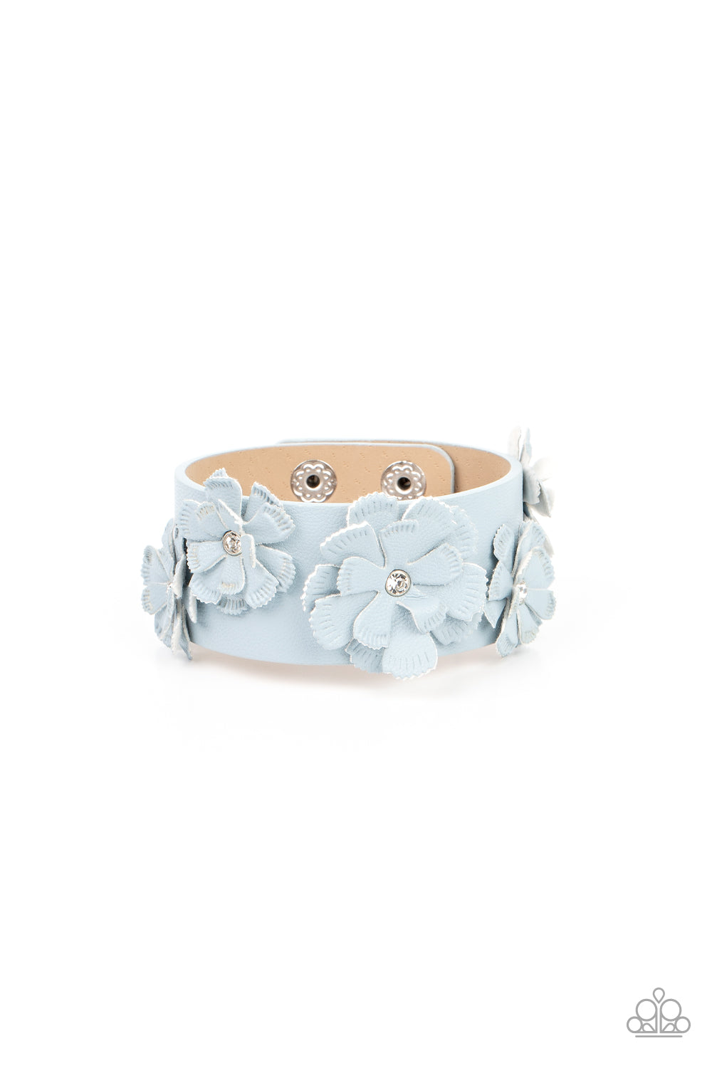 What Do You Pro-POSIES - Blue Glacier Lake Flower Leather Snap Bracelet Paparazzi B0601