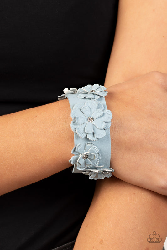 What Do You Pro-POSIES - Blue Glacier Lake Flower Leather Snap Bracelet Paparazzi B0601