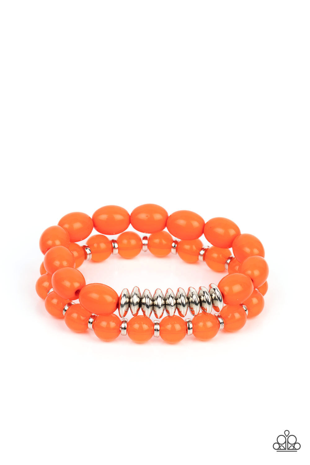 La Vida Vacation - Orange - Burnt Orange & Silver Bead Stretch Bracelet Set Paparazzi B1331