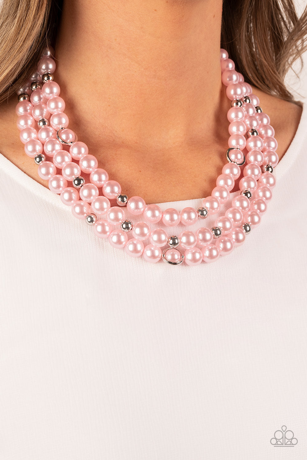 Needs No Introduction - Pink Pearl & Silver Bead Necklace Paparazzi N1650