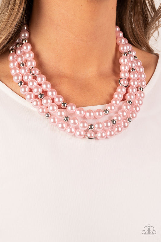 Needs No Introduction - Pink Pearl & Silver Bead Necklace Paparazzi N1650