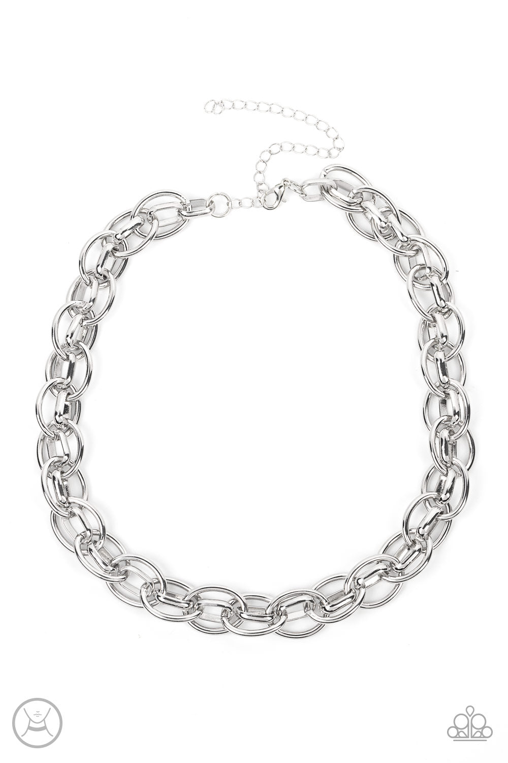 Tough Crowd - Silver Interlocking Chain Choker Necklace Paparazzi N1058