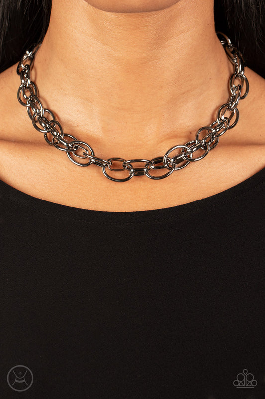 Tough Crowd - Black Gunmetal Chain Choker Necklace Paparazzi N0551