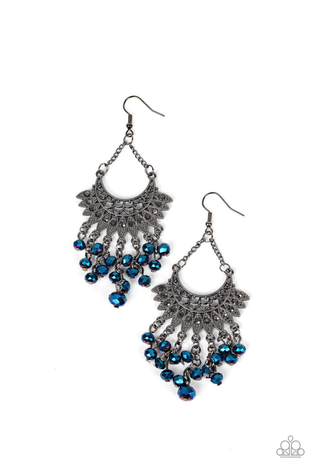 Chromatic Cascade - Blue Bead & Hematite Rhinestone Black Gunmetal Frame Earring Paparazzi E1291